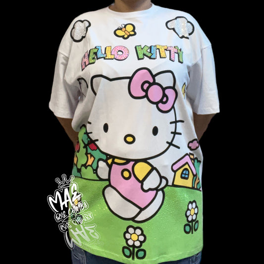 Blusón oversize Hello kitty mariposas blanco