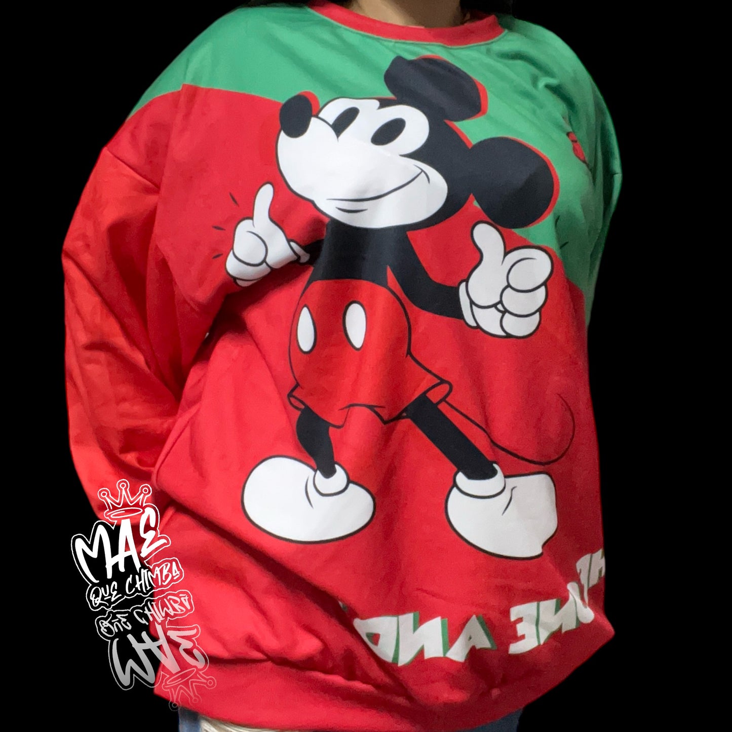 Sueter oversize Mickey Mouse Verde/rojo navideño