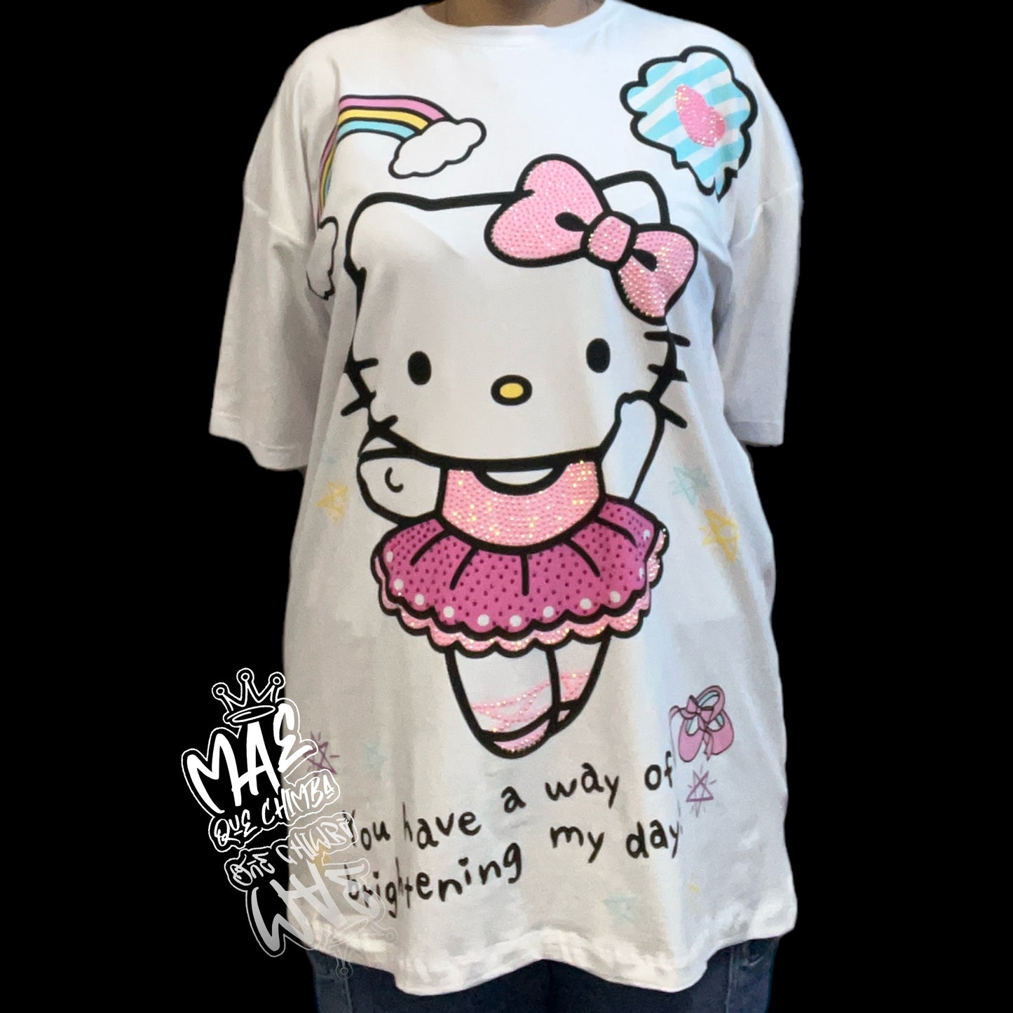 Blusón oversize Hello kitty arcoíris blanco