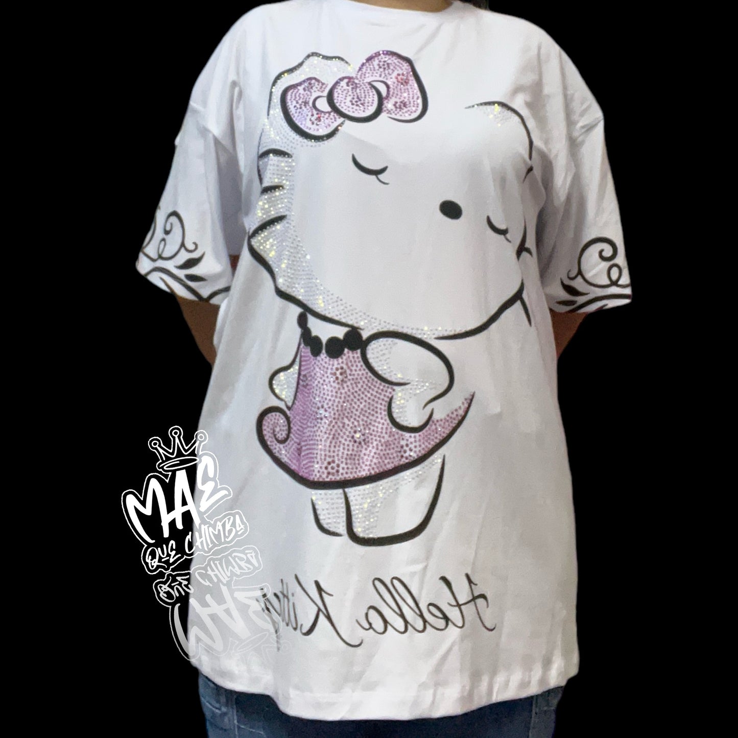 Blusón oversize Hello Kitty silueta blanca