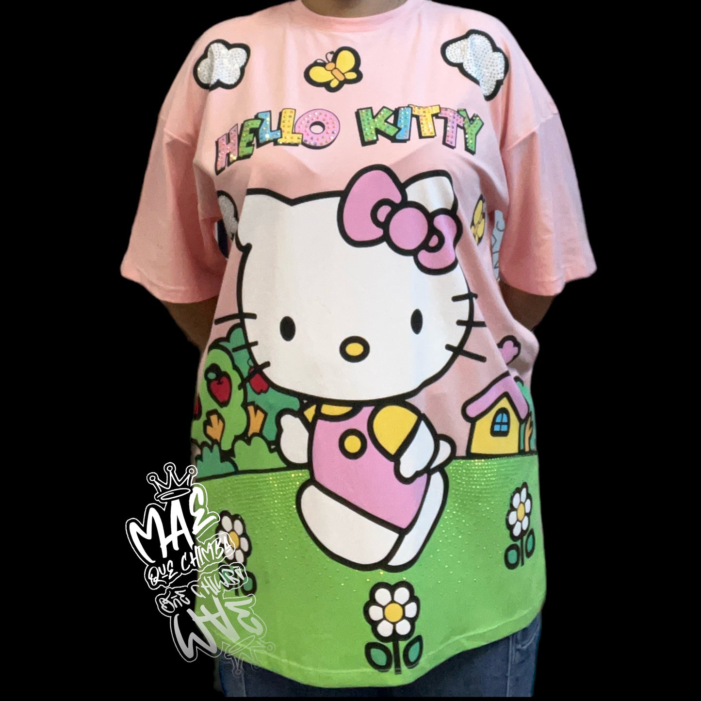 Blusón oversize Hello kitty mariposas salmón