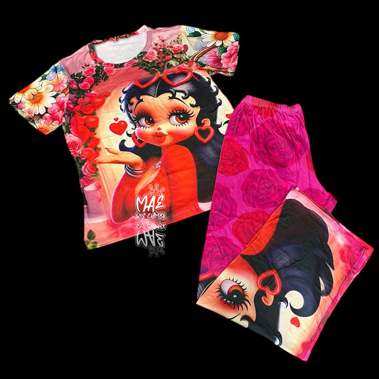 Pijama Betty Boop roja flores plus