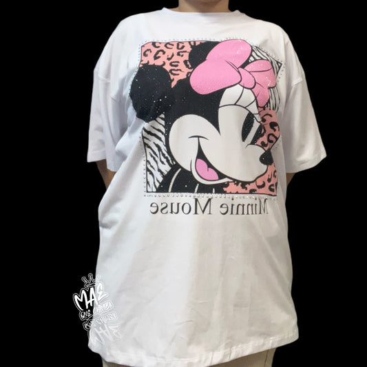 Blusón oversize Minnie cuadrito Print blanca