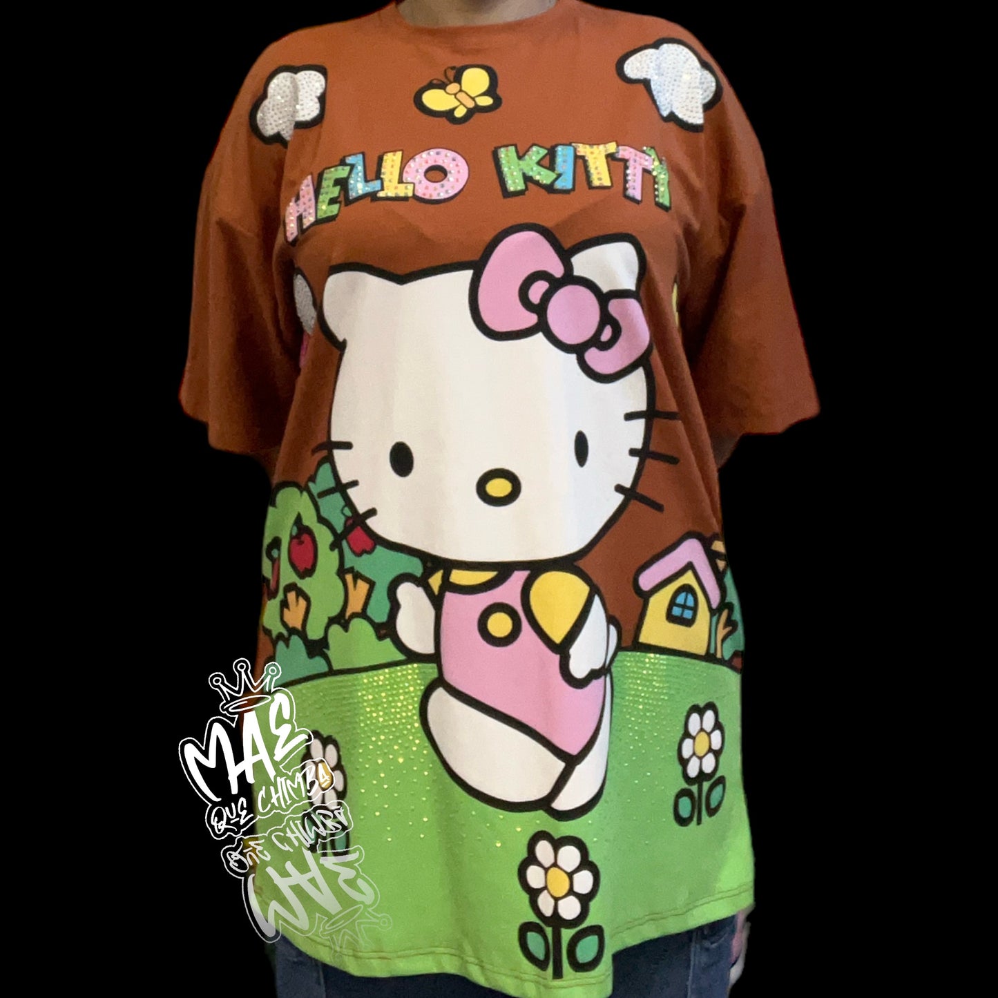 Blusón oversize Hello kitty mariposas café