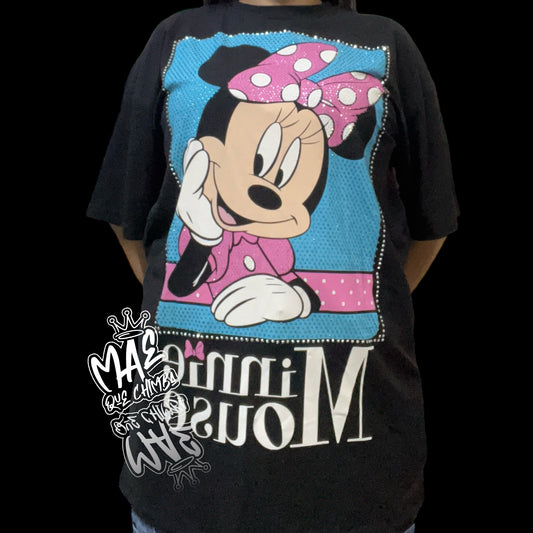 Blusón oversize Minnie Mouse cuadro celeste negra